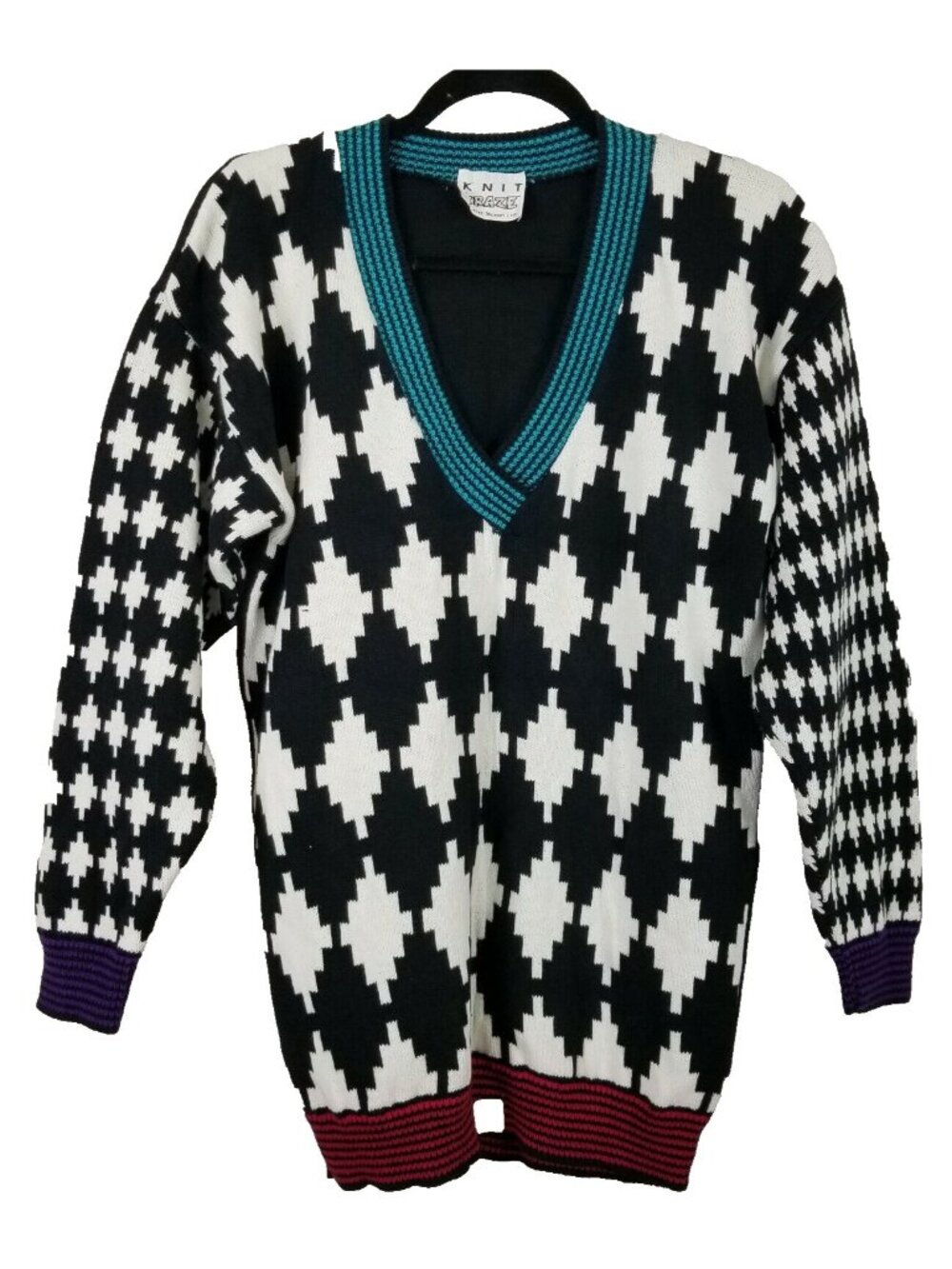 1990's Vintage Knit Kraze by Knit Maven colorful V neck Women sweater size L - Picture 1 of 6